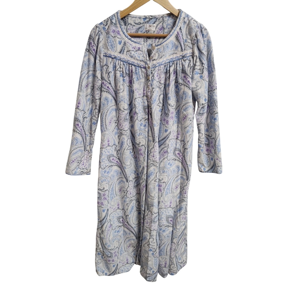 Aria Womens Blue Purple Paisley Fleece Long Sleeve Robe Size S Housecoat Duster